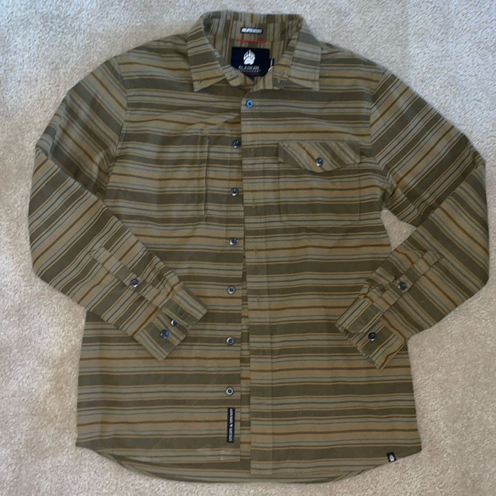 Duluth Trading Co Untucked Alaskan Hardgear Large Tall Green Striped Flannel